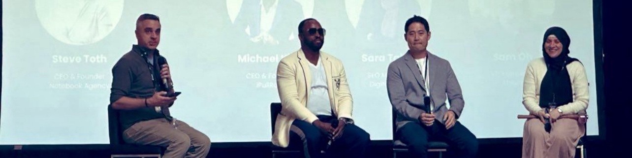 sara taher with steve toth mike king and sam oh from ahrefs in a live SEO panel